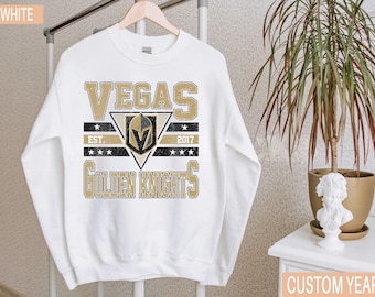 Sudadera Vegas Golden Knights, camiseta vintage de hockey de Las Vegas, jersey de hockey de Las Vegas con cuello redondo, suéter juvenil de hockey Golden Knights, regalo para fanáticos del hockey