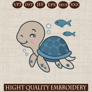 Cute Turtle Embroidery Design, Baby Sea Turtle Machine Embroidery Pattern, Instant Download, Ocean Animal Embroidery for Kids Clothes