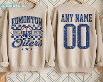 Personalized Edmonton Hockey Sweatshirt, Edmonton Oilers crewneck, Edmonton Hockey shirt, Custom Hockey Shirt, Hockey Number Shirt