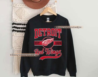 Sudadera de los Detroit Red Wings, camiseta vintage de hockey de Detroit, jersey de cuello redondo de hockey de Detroit, suéter juvenil de hockey de los Red Wings, regalo para fanáticos del hockey