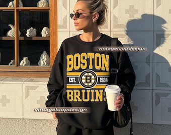Sudadera vintage de los Boston Bruins, cuello redondo de hockey