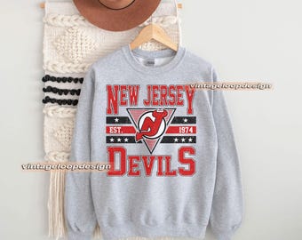 New Jersey Devil Sweatshirt, Vintage New Jersey hockey shirt, New Jersey Hockey Crewneck, Devils Hockey youth sweater, Hockey Fan gift