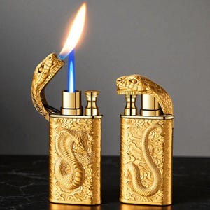 2 Pack Magic Dragon Lighters Refillable Jet Flame Torch for Cigars BBQ Camping Cool Souvenir Gift for Him and Her Unique Collectible Set