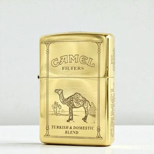 Vintage Engraved Lighter Marlboro Camel Brass Windproof Petrol Retro Zippo Style Kerosene Custom Cigarette Cigar Gift for Men Collectors