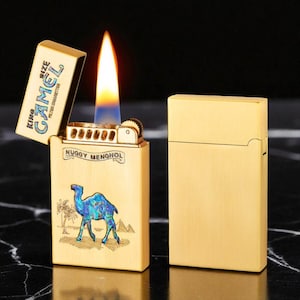 Vintage Engraved Lighter Marlboro Camel Brass Windproof Petrol Retro Zippo Style Kerosene Custom Cigarette Cigar Gift for Men Collectors
