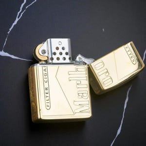 Engraved Marlboro Vintage Brass Lighter Windproof Petrol Zippo Style Retro Kerosene Refillable Custom Camel Cigarette Gift Collectible gift