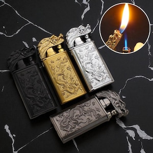 2 Pack Magic Dragon Lighters Refillable Jet Flame Torch for Cigars BBQ Camping Cool Souvenir Gift for Him and Her Unique Collectible Set