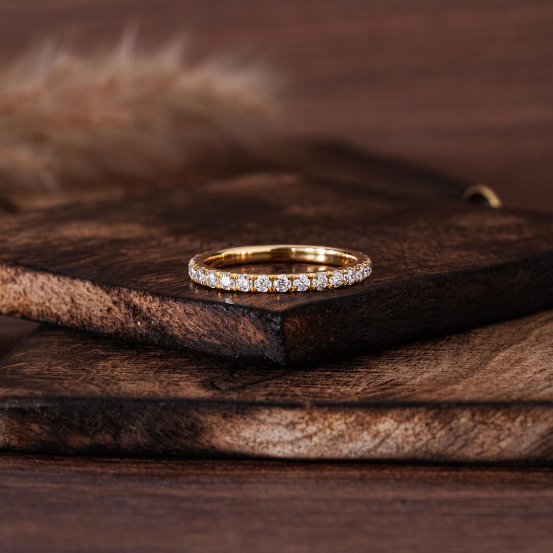3/4 Eternity Round Cut Moissanite Wedding Band in 14K Solid Gold ...