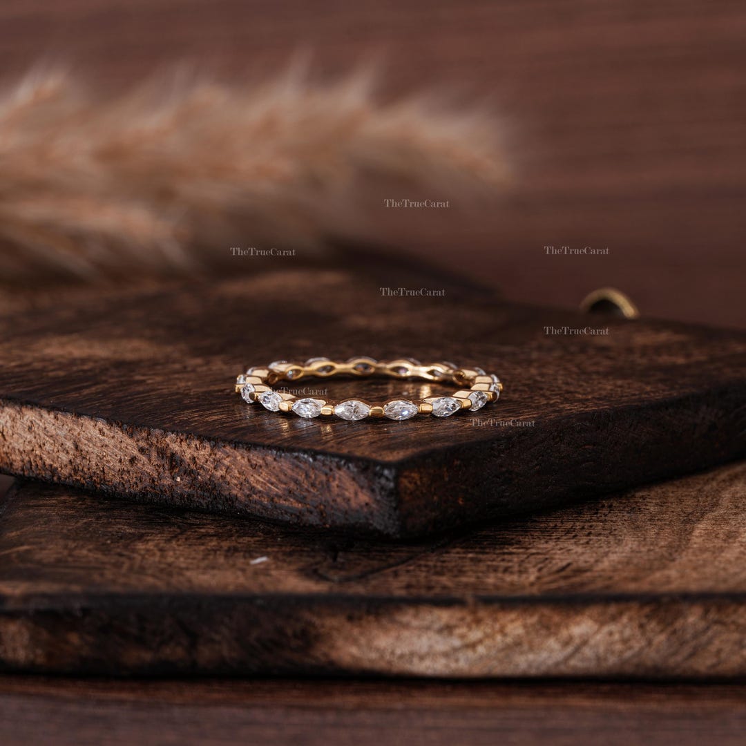 Marquise Cut Moissanite Diamond Wedding Band, Eternity Band in 14K ...