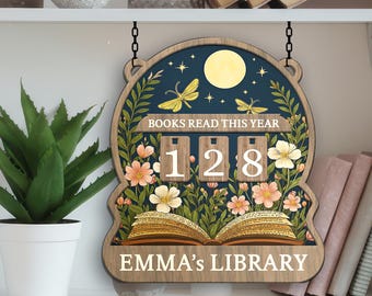 Books Read Tracker, Books Read This Year, Bookish Decor, Bookshelf Counter with Name, Custom Reader Gift, Birthday Gift for Book Lover