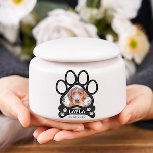 Custom Pet Memorial Urn with Photo, Personalized Dog or Cat Ashes Keepsake, Paw Print Engraved Urn, Pet Loss Sympathy Gift