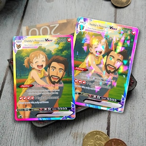 Personalized Pokelove Trainer Card, Custom Trading Card with Photo, Anime Cartoon Illustration Card, Unique Gift for Kids and Family