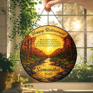 Personalized Stained Glass Suncatcher for Retired Coworker, Retirement Gifts 2025, Retirement Keepsake, Custom Office Decor