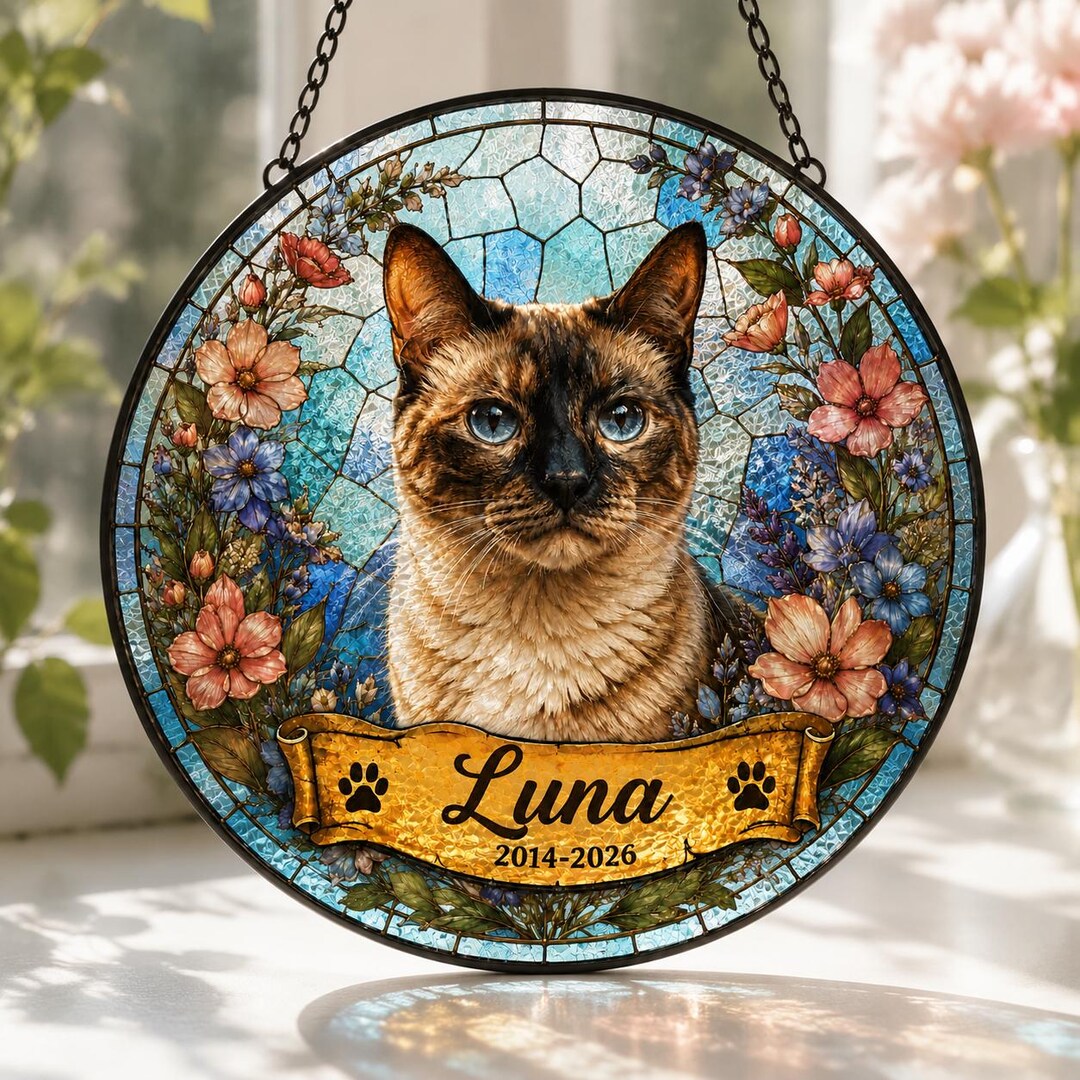 Personalized Pet Portrait Stained Glass Suncatcher, Custom Pet Memorial ...