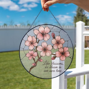 Sakura Flower Stained Glass Suncatcher, Cherry Blossom Acrylic Suncatcher Hanging, Cherry Blossom Lover Gift, Spring Floral, Gift For Her