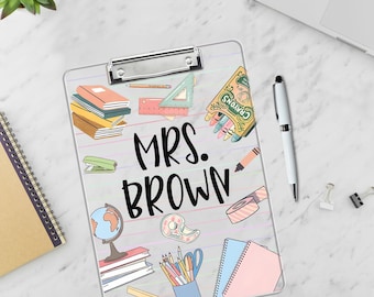 Personalized Teacher Clipboard, Custom Acrylic Clipboard With Teacher Name, Elements Teacher Clipboard, Back To School Teacher Appreciation