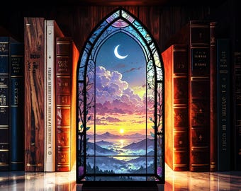 Fantasy Book Nook for Bookaholic, Stained Glass Candle Holder, Fantasy Book Lover & Reader Gift, Bookshelf Decor, Library Decor,Bookish Gift