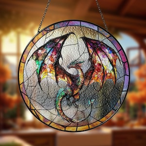 Dragon Stained Glass Suncatcher, Halloween Dragon Ornament, Dragon Inspired Art, Dragon Ornament, Fantasy Dragon Hanging, Halloween Decor