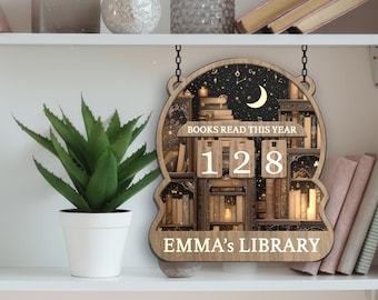 Floral Books Read Tracker, Books Read This Year, Bookish Decor, Custom Name Bookshelf Counter, Gift for Book Lover, Personalized Reader Gift