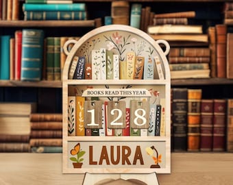 Personalized Books Read Tracker, Books Read This Year Counter, Bookshelf Counter with Name, Gift for Readers, Bookshelf Decor, Bookish Gift