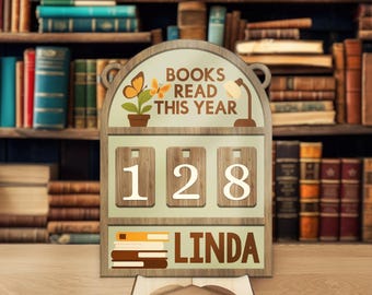 Rastreador de libros personalizado: contador de libros leídos este año, miniestantería, regalo para lectores, regalo para amantes de los libros, decoración de estanterías, sujetalibros