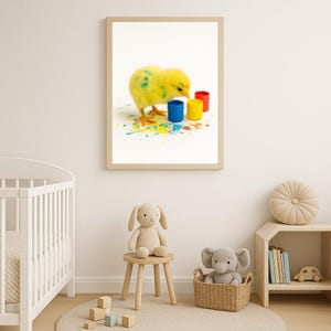 Baby Chick Wall Art – Printable Nursery Poster with Paint – Digital Download for Kids Room