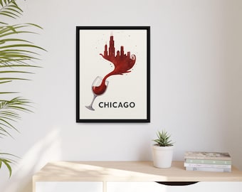 Chicago Cityscape Wine Art Print: Modern Framed Wall Decor