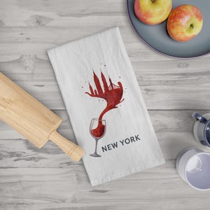 New York City Wine Lover&#39;s Tea Towel | Wine Stain Design, Unique Kitchen Decor, Gift for Hosts, NY Souvenir, Barware Accessory