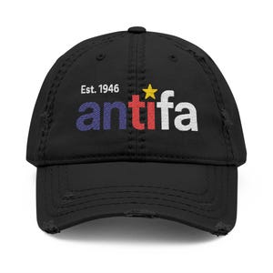 Embroidered Antifa Distressed Dad Hat, Cotton Twill Cap
