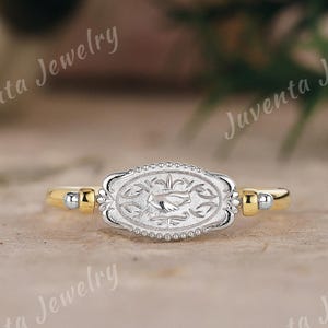 Vintage Reversible Gemstone Signet Ring Sapphire Engagement Ring for Her Unique Two Tone Rings Gold Promise Ring Anniversary Ring for Girl