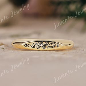 Lily of the Valley Engagement Ring Minimalist Nature Inspired Wedding Band Birth Flower Stacking Ring for Her Signet Ring Birthday Gift