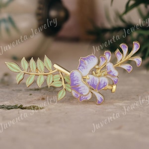 Art Deco Purple Enamel Brooch Floral Enamel Pin Handmade Flower Brooches Natural Inspired Gold Jewelry for Her Personalized Enamel Gift