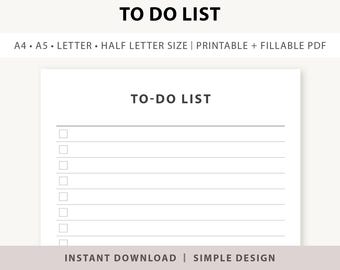 Minimalist To-Do List Printable: A4 A5 Letter Sizes (Digital Download)