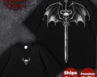 Skull Wings Sword T-shirt Gothic Death Dark Fantasy Winged Skull graphic T-shirt