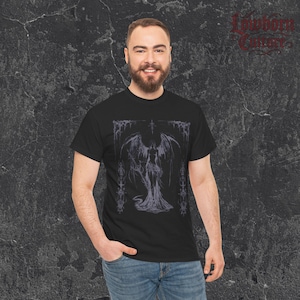 Gothic Angel Wings T-shirt donker streetwear gegraveerd lineair ontwerp zwart grafisch T-shirt afbeelding 8