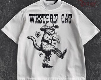 Funny Cowboy Cat T-Shirt: Vintage Western Humor Tee