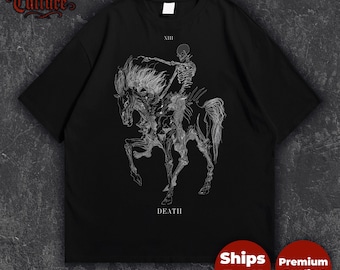 Death Tarot Card T-Shirt XIII Gothic Occult Skeleton Horse Mystical Streetwear Tee
