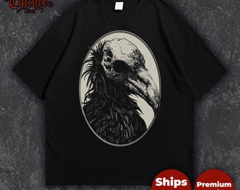 Raven Skull T-Shirt Gothic Crow Portrait Dark Academia Occult Bird Gothic Streetwear Tee