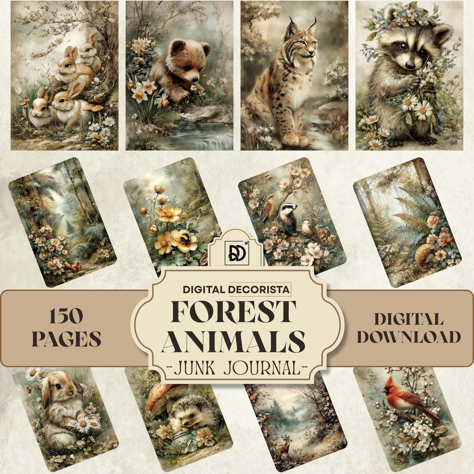 Forest Animals Junk Journal, Spring Ephemera, Digital Scrapbook Paper ...