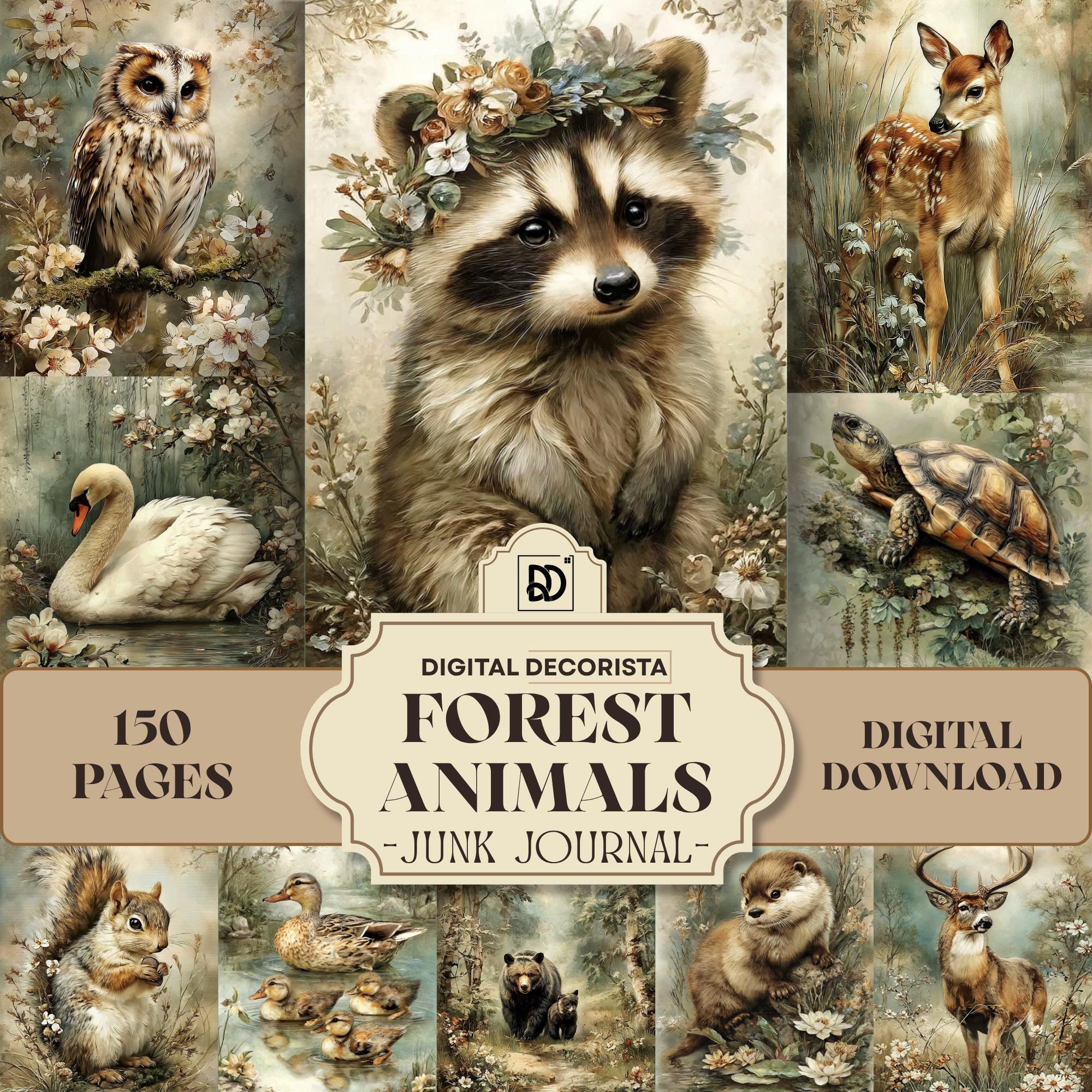 Forest Animals Junk Journal, Spring Ephemera, Digital Scrapbook Paper ...