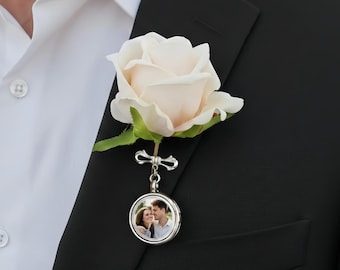 Custom Wedding Gift for Groom Wedding Lapel Pin, Boutonniere Photo Charm, Photo Lapel Pin, Lapel Pin with Pictures, Memorial Pin for Groom