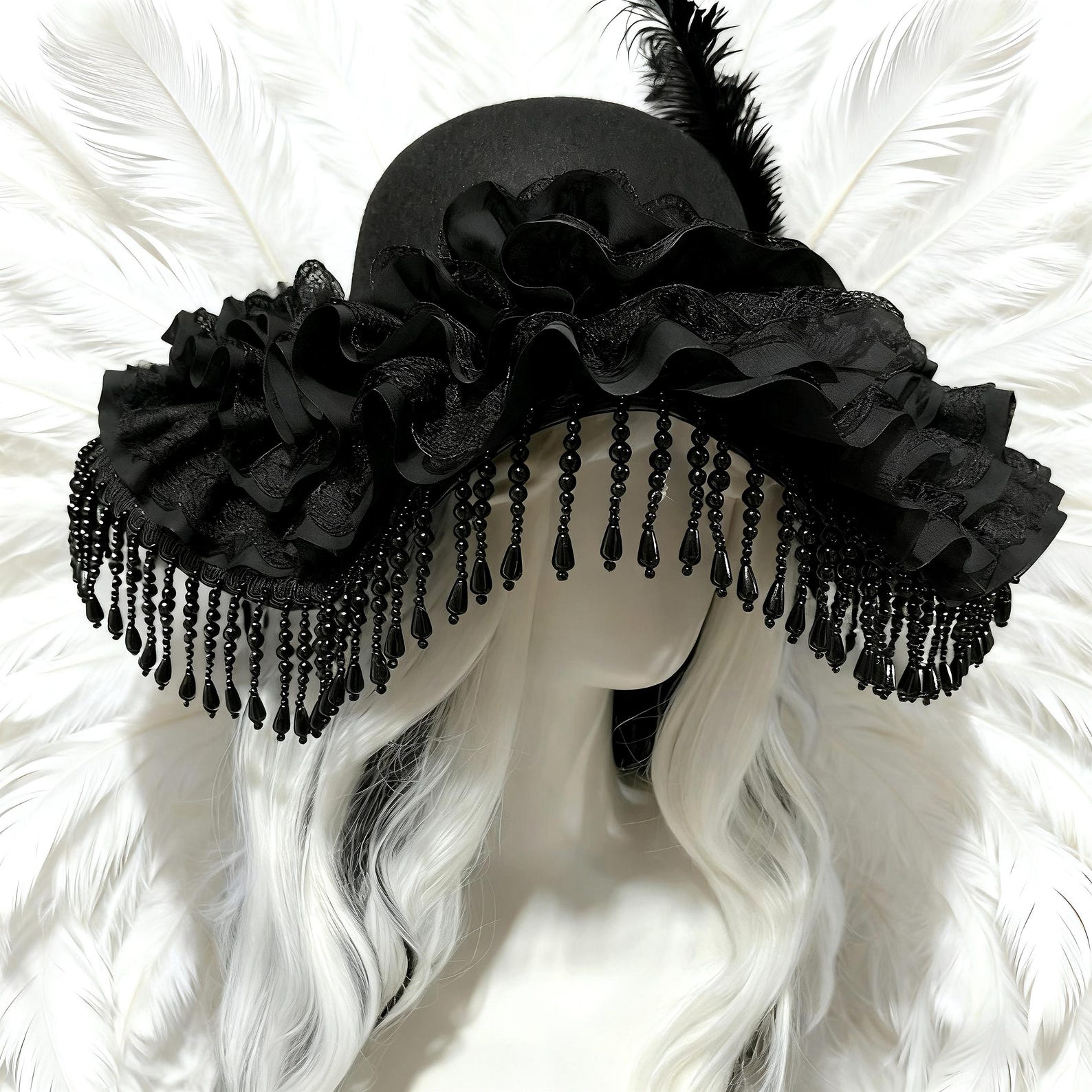 Manor Mistress Gothic Hat – Black Wool Felt Victorian Feather Hat ...