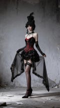 Countess of Dracula Gothic Corset Dress with Choker, Red Velvet Lace Vampire Costume, Victorian Gothic Corset Top & Layered Mesh Skirt