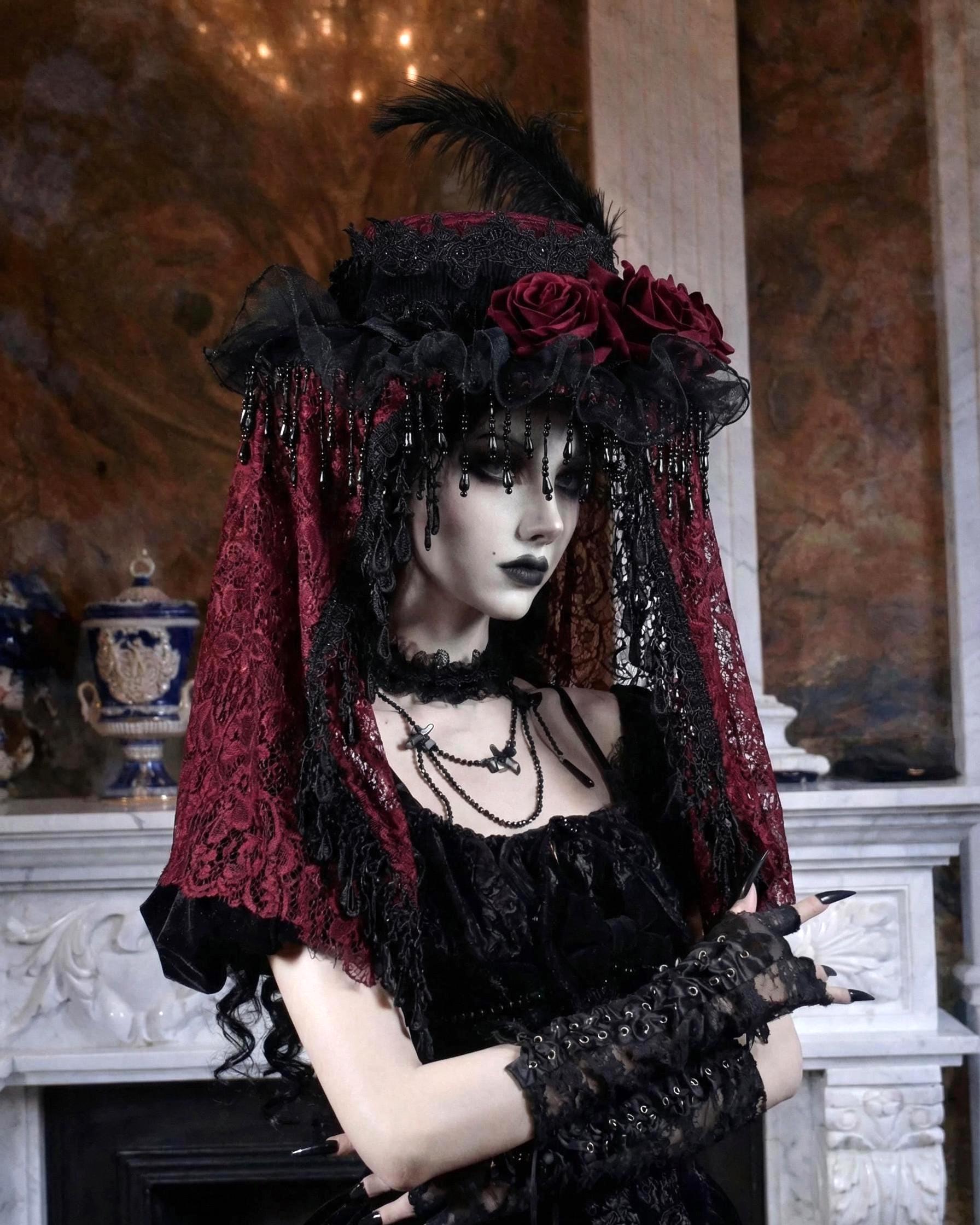 Victorian Gothic Hat With Veil - Etsy display picture 1