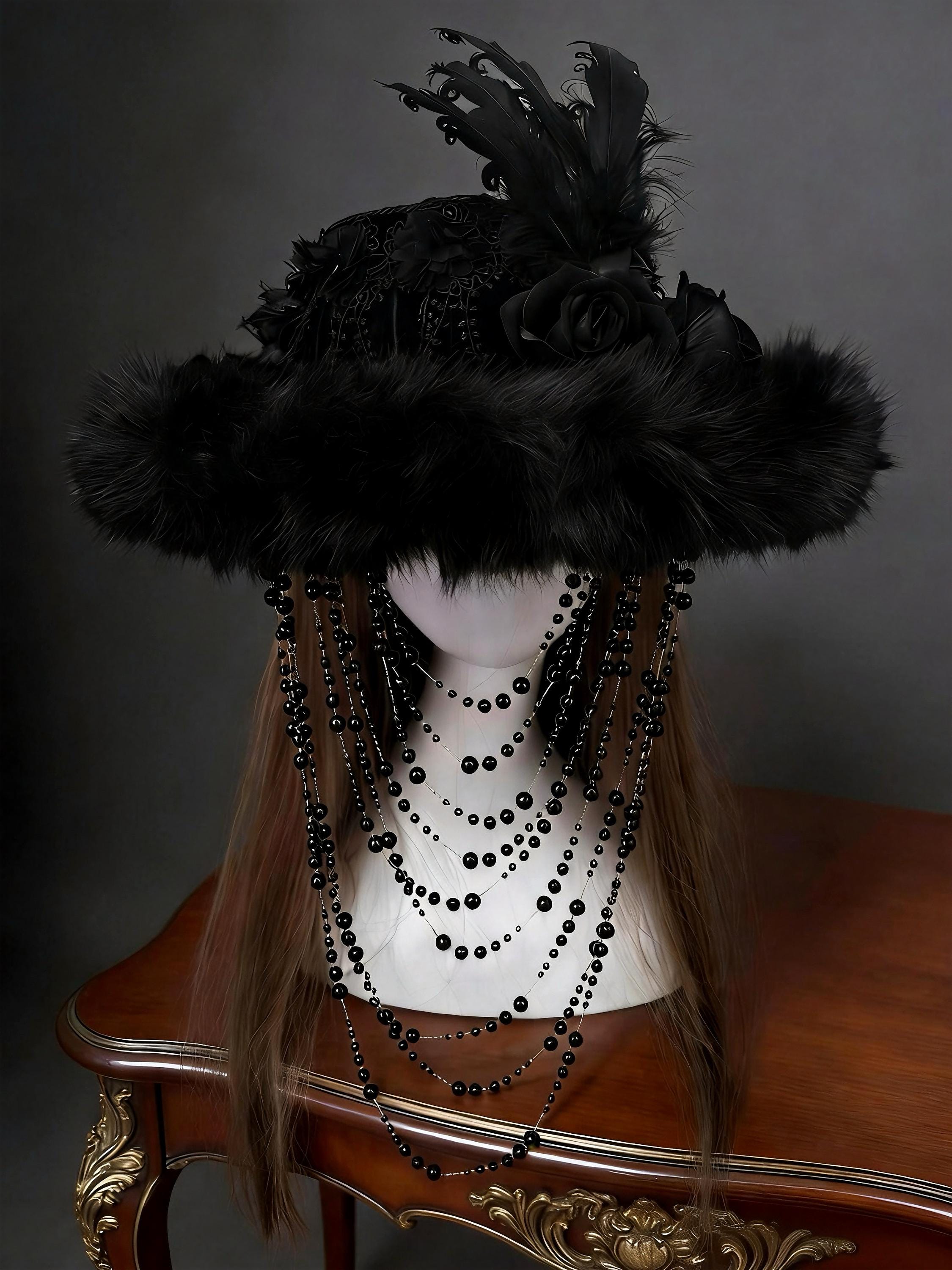 Wide Brim Black Hat With Veil - Etsy display picture 1