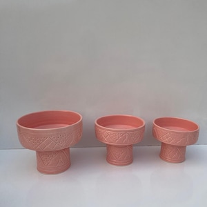 Pink Moroccan Ceramic Pedestal Bowls Set – Handmade Decorative Pottery Compotes – Boho Dessert Stands – Rustic Fruit Bowls – Wedding & Home