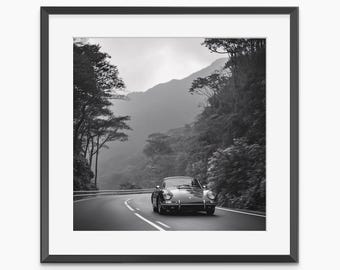 Póster de Porsche, láminas fotográficas, arte mural de Porsche, póster del Porsche 911, arte mural en blanco y negro, póster fotográfico de calidad museística
