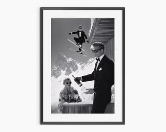 Impresiones de esquí, impresiones fotográficas, arte mural de esquí, dinero antiguo, impresión de bellas artes, arte mural en blanco y negro, póster fotográfico con calidad de museo