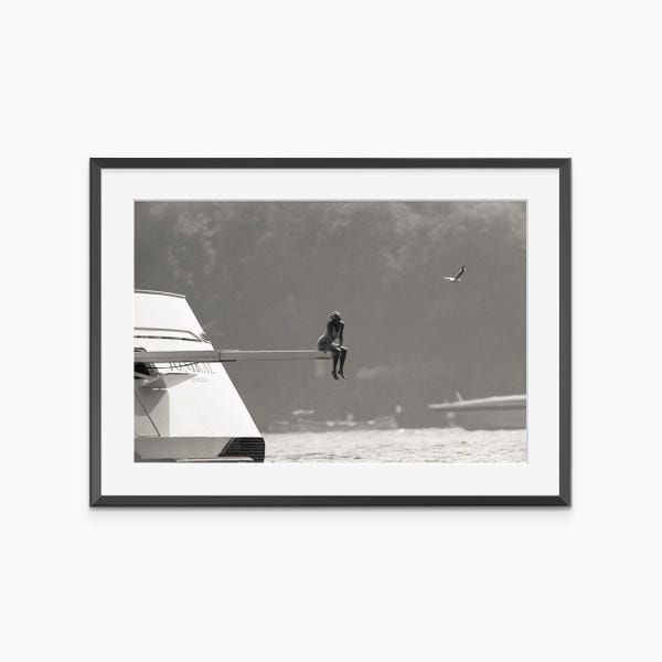 Princess Diana on Yacht, Photography Prints, Vintage Wall Art, Black and White Prints, Museum Quality Wall Art