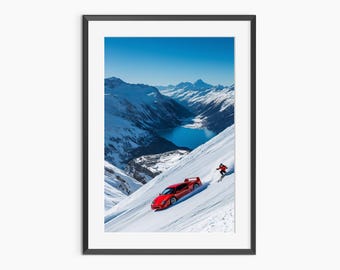 Impresiones de esquí, impresiones fotográficas, arte mural de invierno, póster de Ferrari, arte mural de esquí, impresión de bellas artes, póster fotográfico con calidad de museo